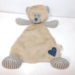 Demdaco Love You Baby Bear Striped Security Blanket Blankie Tan Blue Heart